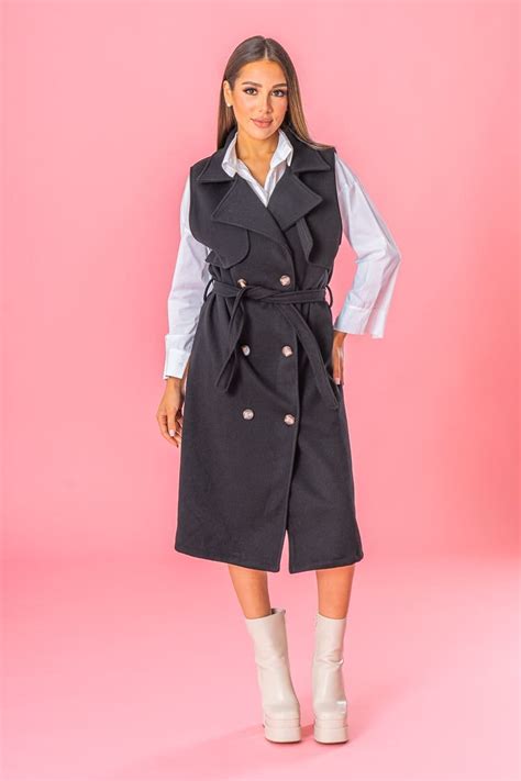 Manteau ceinturé sans manches 